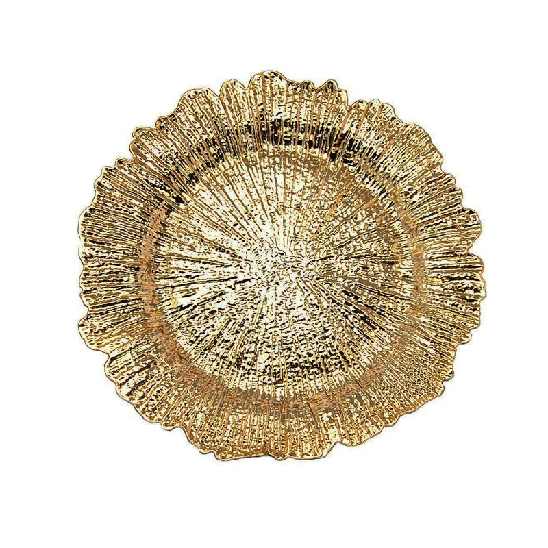1PC Reef Charger Plate Plastic Decorative Service Plate Gold Silver Dinner Serving Wedding Christmas Decor Table Place Setting