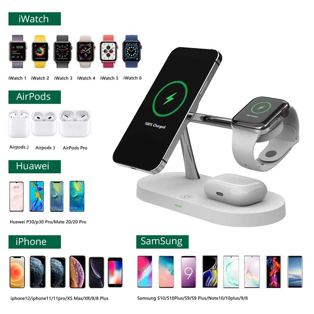 fivetech magnetic wireless chargers dock for iphone 13 13 pro 3 in 1 wireless charging stand for airpods 3 apple watch chagers free global shipping