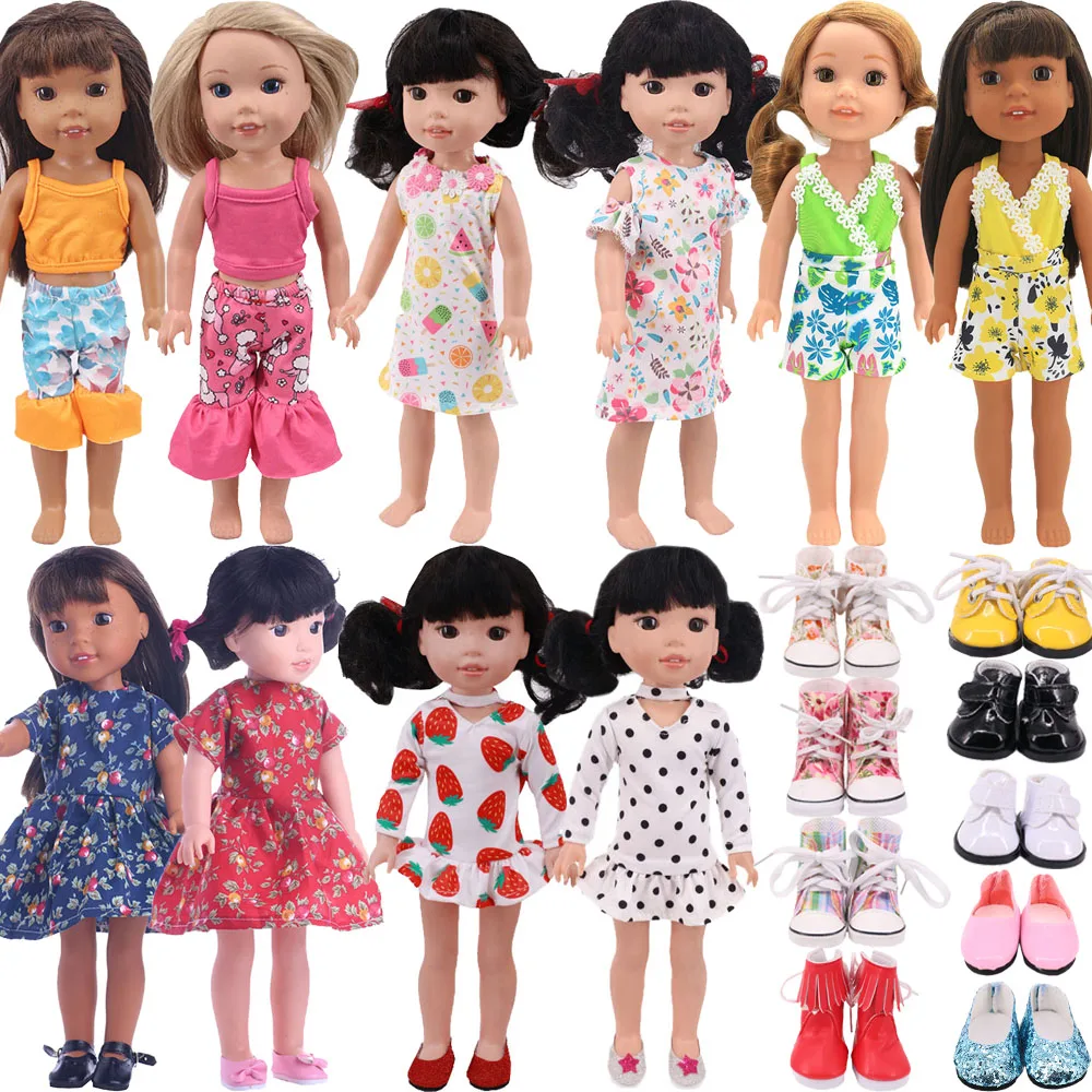 

2 Sets Of Clothes + Shoes Combination Doll Sister Outfit For 14 Inch Wellie Wisher & 32-34 Cm Paola Reina Doll,The Same Suit