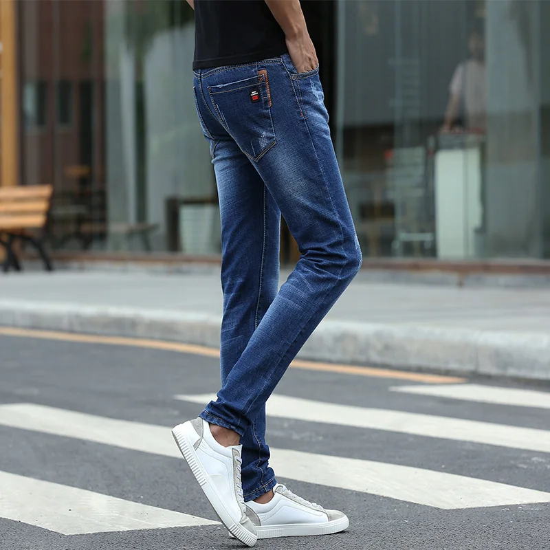 

Men's Jeans Spring Winter 2020 New Warm Slim Fit Business Fashion Thicken Denim Trousers Black Blue Jeans Men