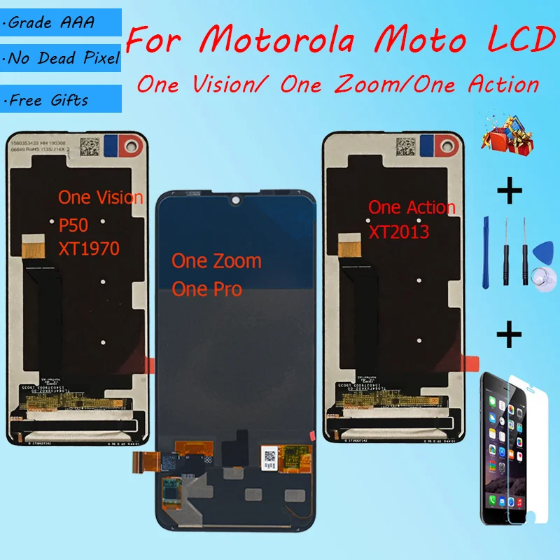 Для Motorola MOTO One Vision/One Zoom/One Action Оригинальный ЖК экран в сборе черный с ремонтным