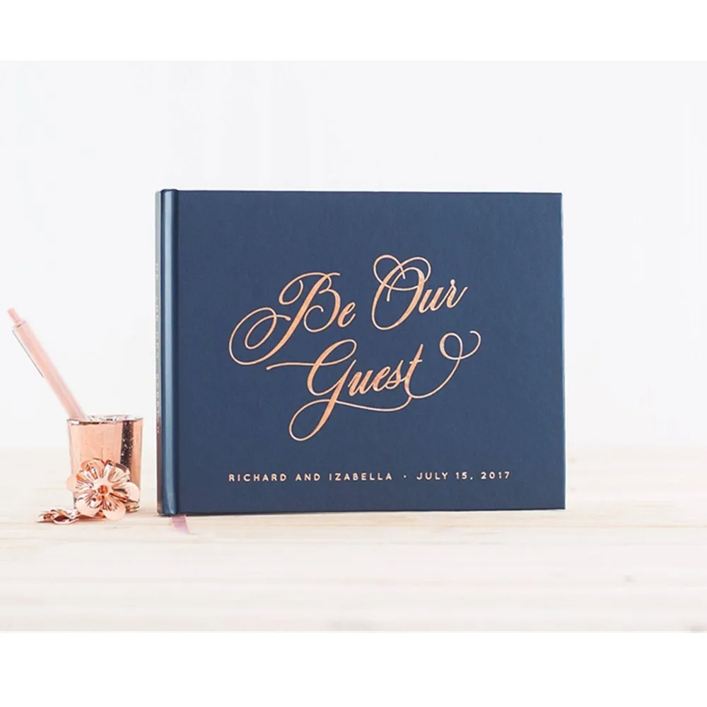 

personalize Wedding Guest Book Rose Gold Foil Mr and Mrs names and date guestbook album landscape custom Wedding Keepsake Book
