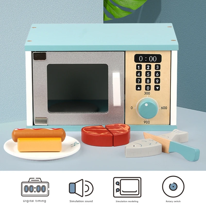 

Kitchen Pretend Play Toy Simulation Wooden Microwave Oven Early Educational Toy