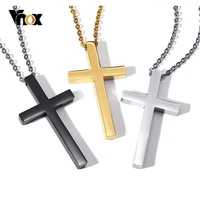 vnox simple stainless steel cross pendant necklace for men women black gold color collar jewelry