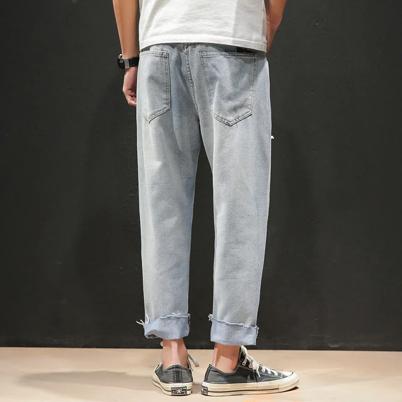 Прямая поставка осенние мужские карманные уличные джинсовые брюки 2020 потертые