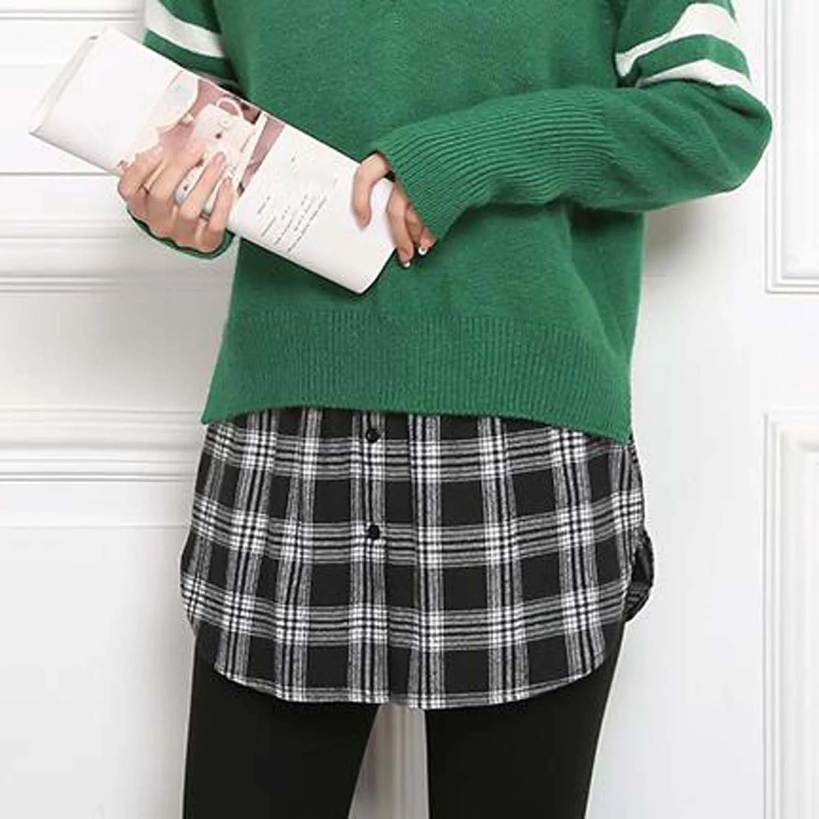 

Fashion Women Mini Skirt Shirt Extenders Plaid Skirt 2021 New Style Women Fake Shirts Strap Elastic Short Skirt Half Slips Shirt