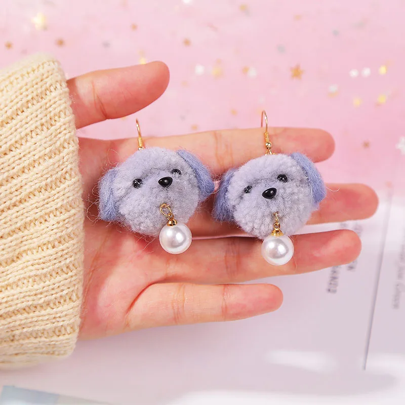 Милые шерстяные серьги ручной работы с помпоном в виде животных и собак для