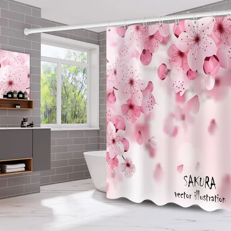 Занавеска для ванной комнаты с 3D принтом розового персикового цветка