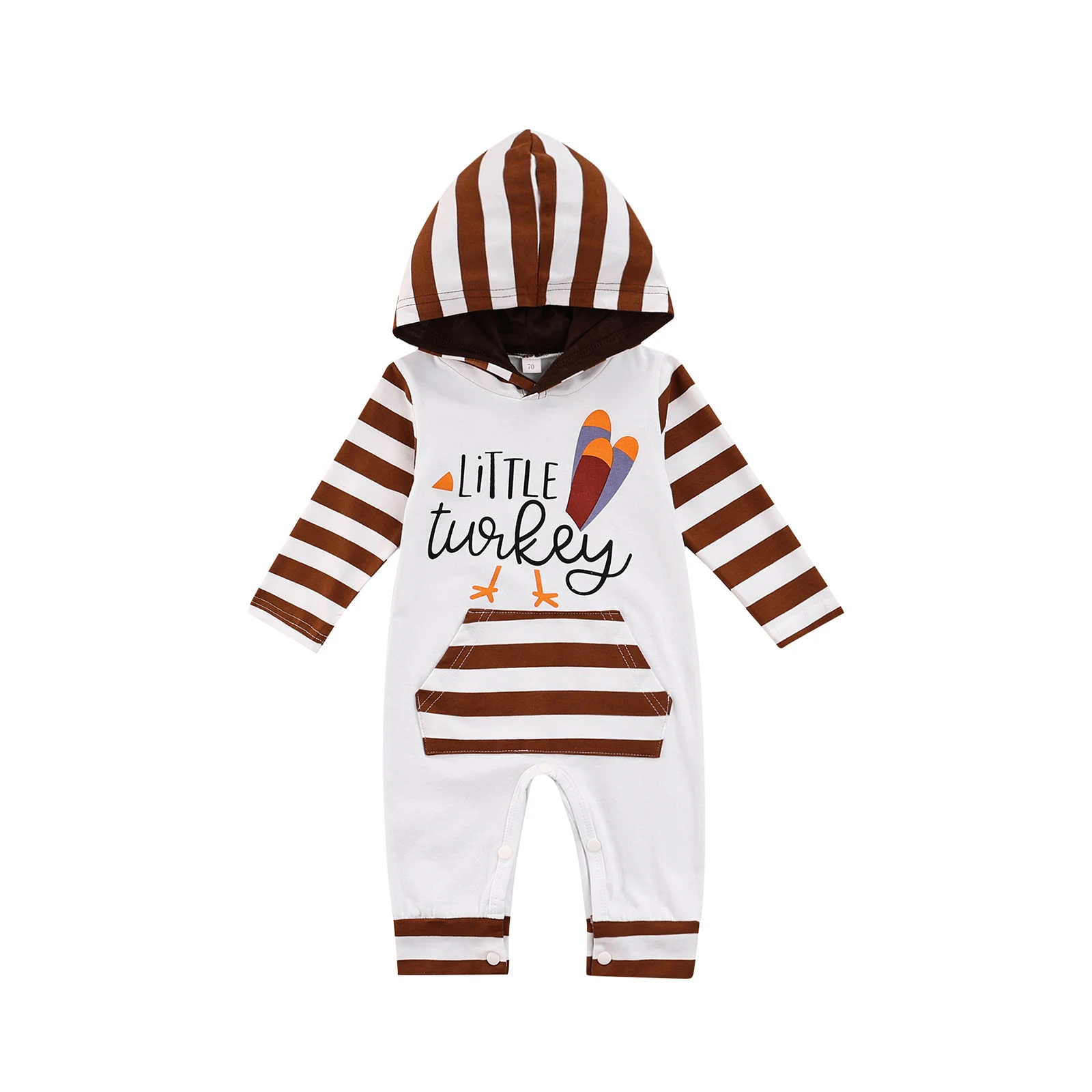 

Emmababy 2022 Thanksgiving New Baby Boys Romper Long Sleeve Hooded Neck Striped Letters Print Fall Toddlers Jumpsuit