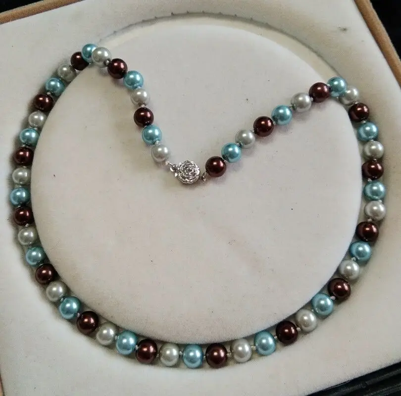

8mm multicolor Shell Pearl necklace AAA 18 inches
