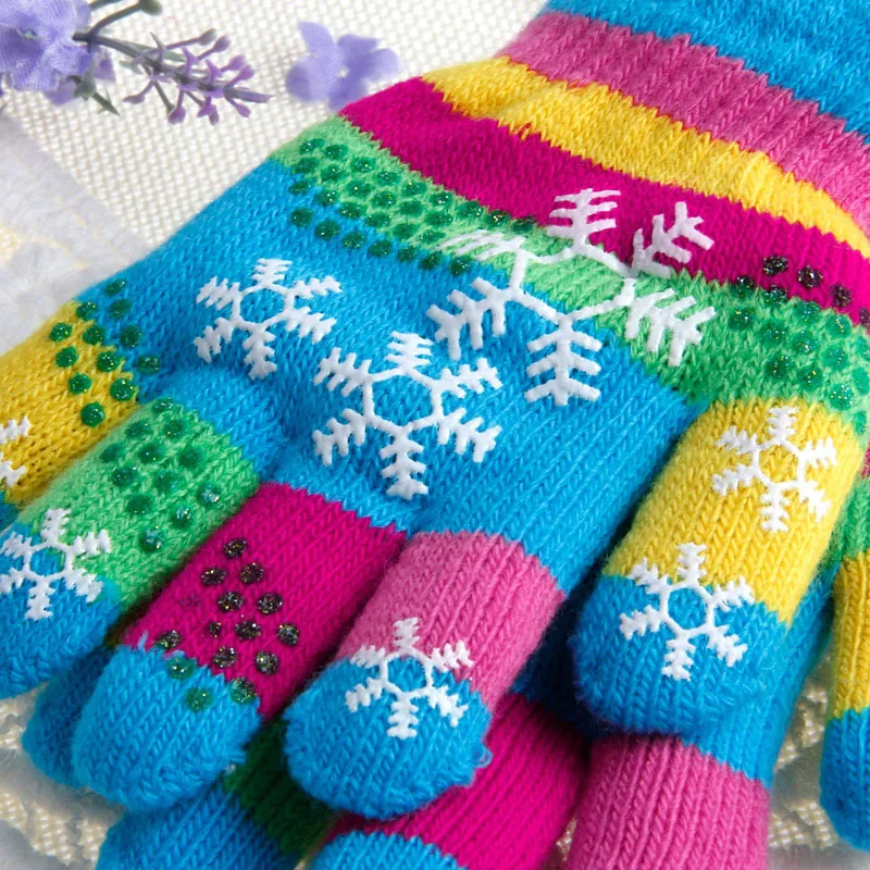 Зимние теплые детские волшебные перчатки пара эластичных мягких милых модных