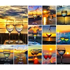 Алмазная 5D картина сделай сам, винный бокал, Набор для вышивки квадратнымикруглыми стразами, картины для вышивки крестиком на закате, подарки для домашнего декора