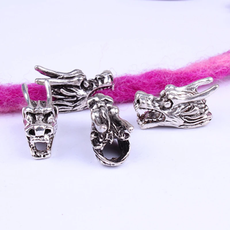 10 шт./лот тибетская Серебряная коса для волос в виде головы дракона дредлока