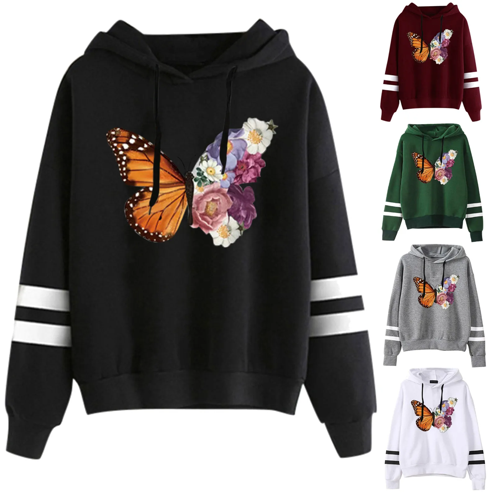 

Women Butterfly Christmas Print Hooded Long Sleeves Sweatshirt
