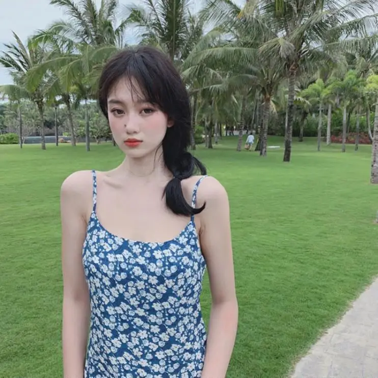 

Summer 2021 New Korean Style Slim Waist Cut-off A-line Sleeveless Suspender Dress Women's Skirt