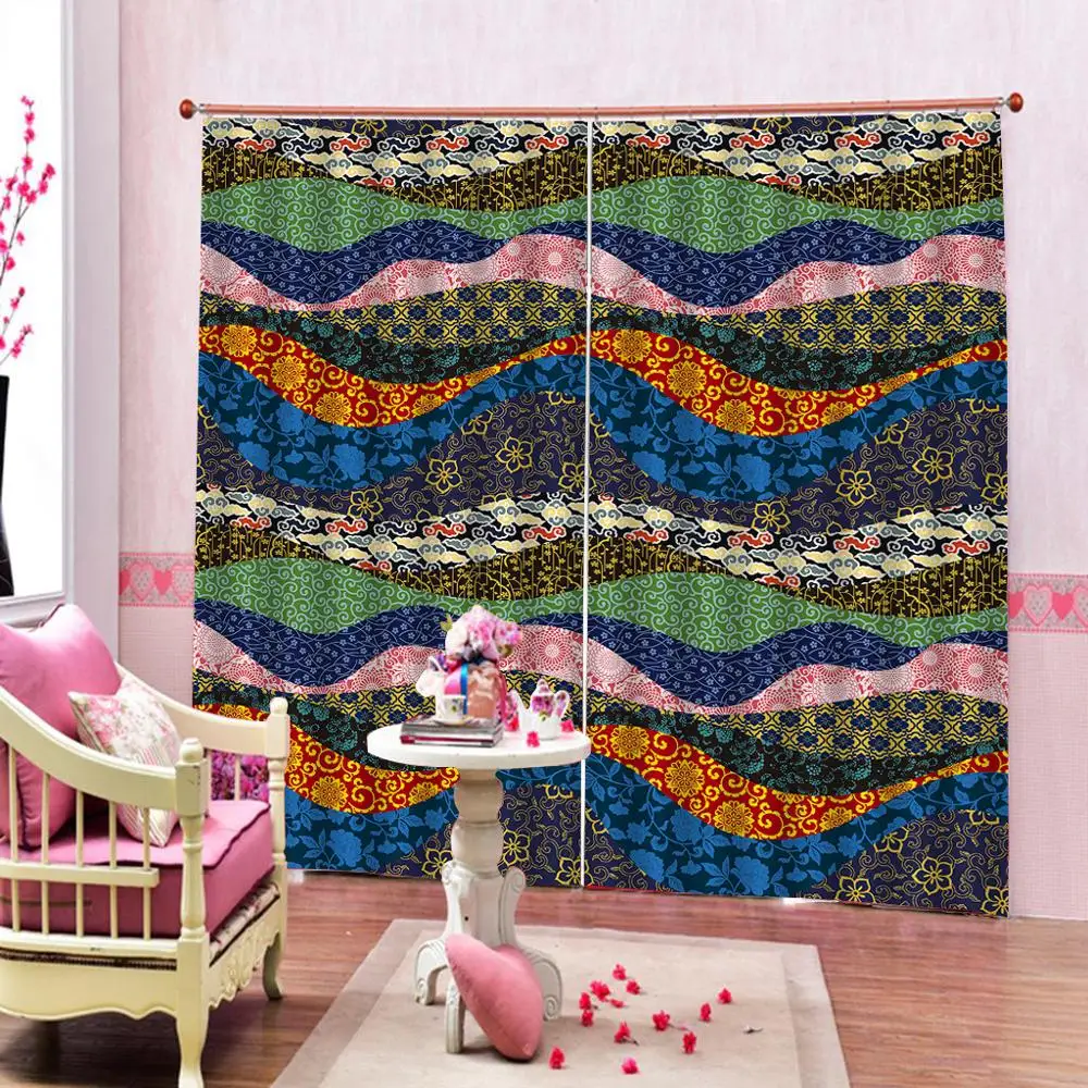 Классический Европейский геометрический синий узор занавеска цифровая печать