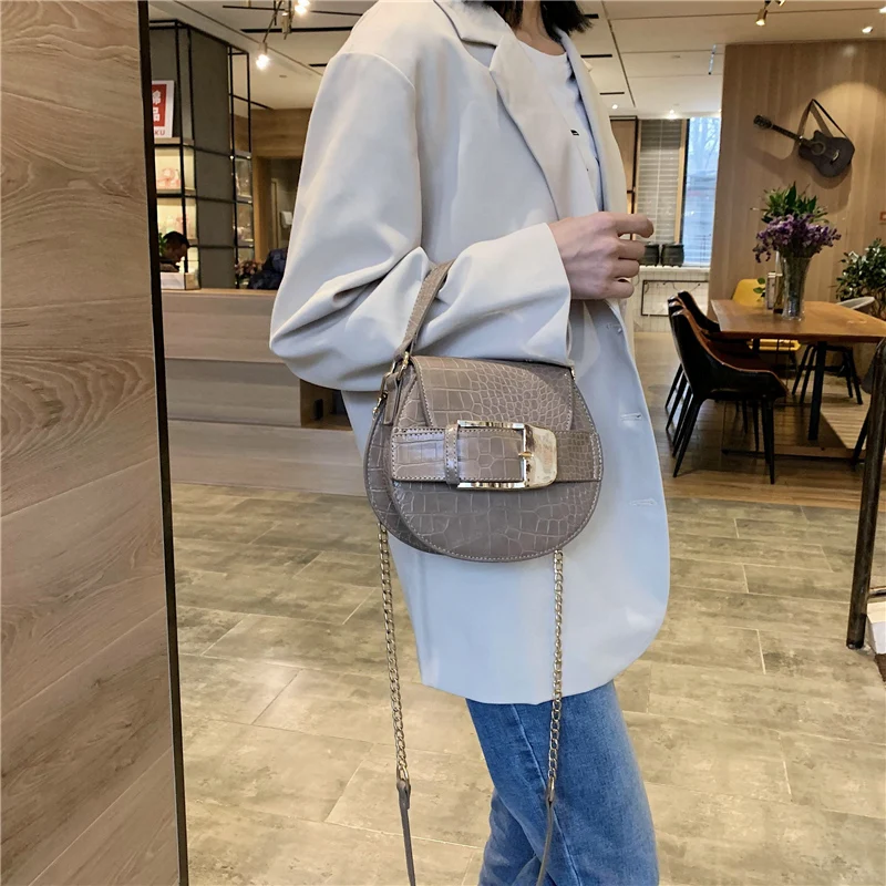 

Fashion Small Round Chain Shoulder Bags for Women 2021 New Cross-body Bag Stone Pattern Small Handbag Zipper Mobile Phone Bag