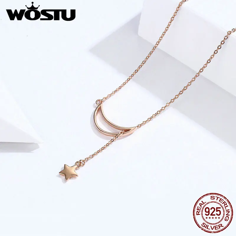 WOSTU дизайнерское 925 пробы Серебряное ожерелье с кулоном в виде звезды для женщин S925 хорошее ювелирное изделие подарок на день рождения для влюбленных FIN108