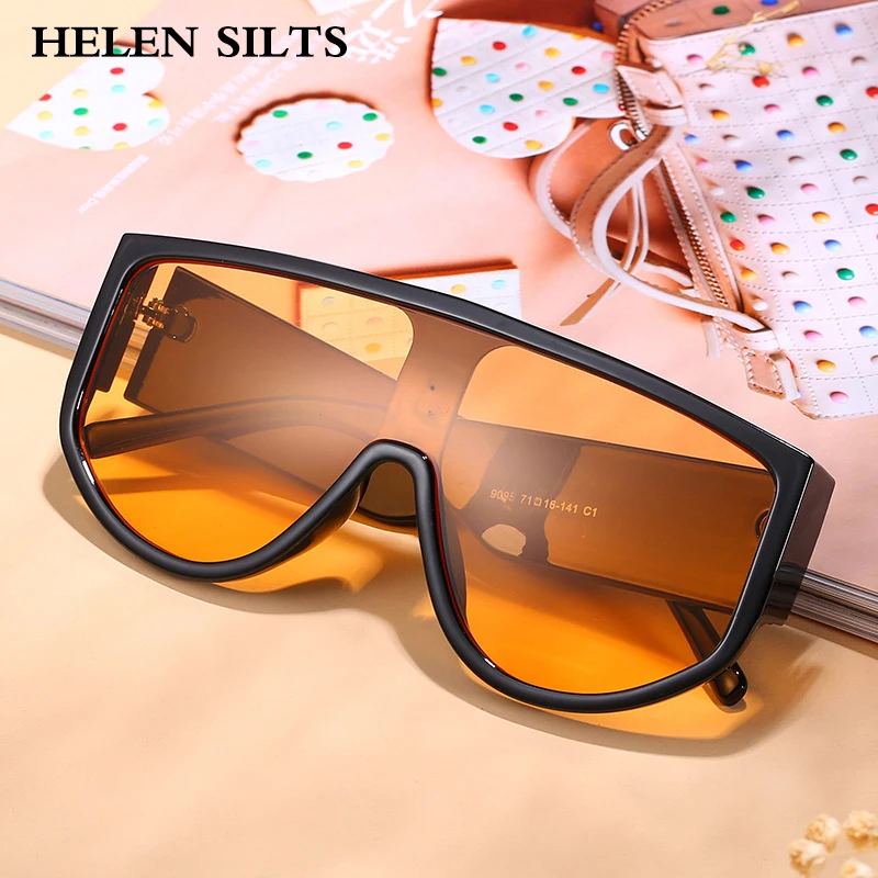 Oversized Flat Top Sunglasses Women Fashion One Piece Square Sunglasses Men Yellow Green Shades Lunette De Sol UV400 H118