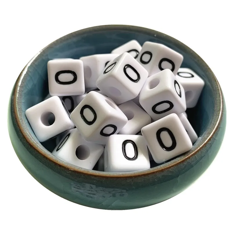 10 мм кубические акриловые бусины с цифрами 15 шт./лот белые черной печатью