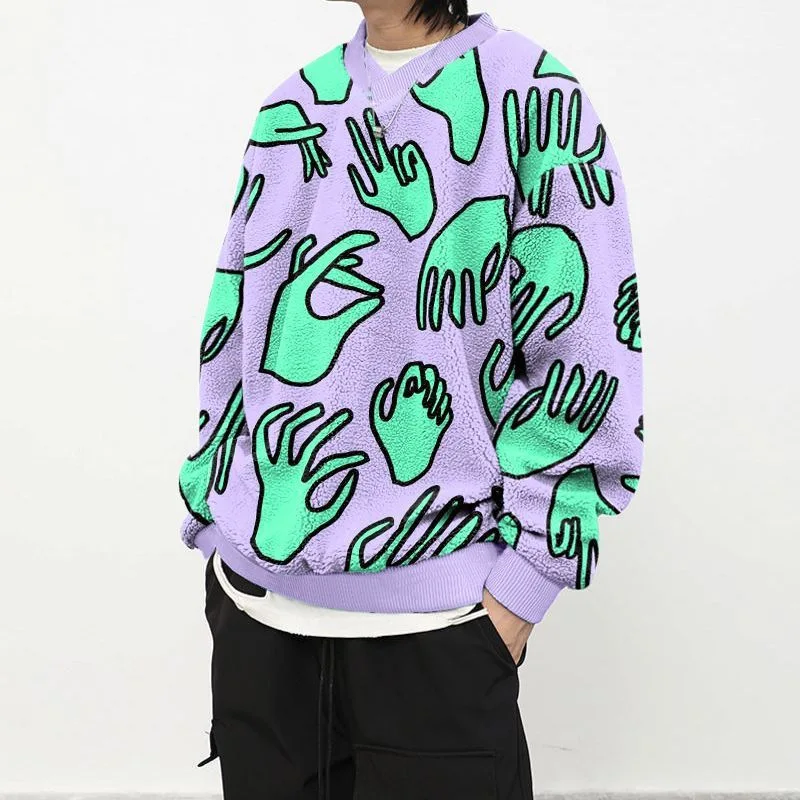 

Korean Version of The New Autumn and Winter Men's pullover Loose printing Polar Fleece All-match Outdoor Casual Sports Hoodie