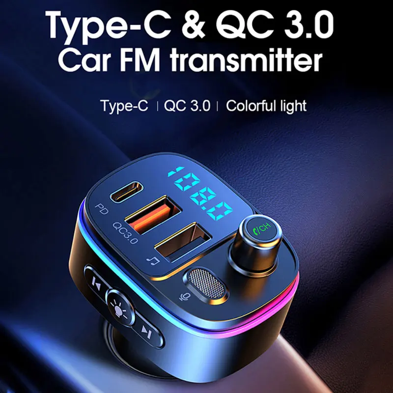 

Новый FM-передатчик Bluetooth 5,0 адаптер красочный Автомобильный MP3-плеер гарнитура вызов USB порт Тип C PD QC 3,0 Быстрая зарядка автомобильный компле...