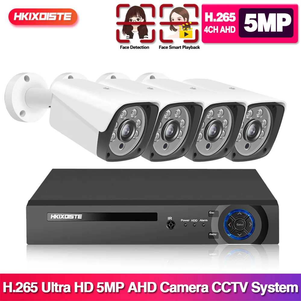 H.265 5MP 4CH DVR NVR комплект видеонаблюдения Системы ИК Открытый Водонепроницаемый