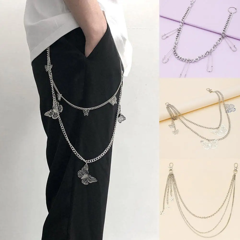

Women's Two Layer Butterfly Chain Blet Hip Hop Punk Gold Silver Metal Chain For Pants Fashion Cool Rock Jewelry Keychain Belt