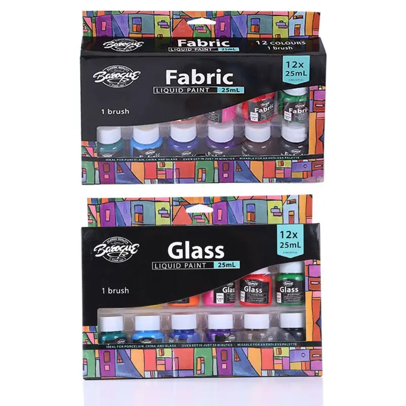 

12 x 25ml Heavy Body Colors Rich Pigments Glass Paint Set for Painting Crafts J2HC