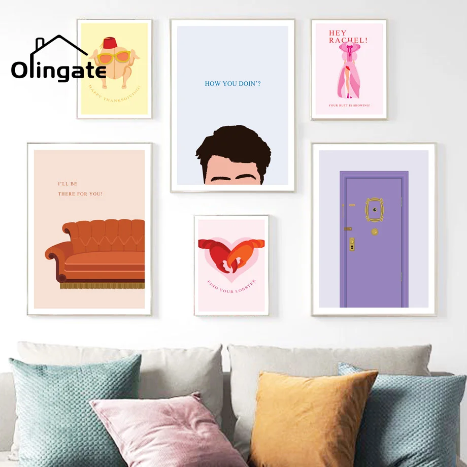 Иллюстрация сериал друзья от вызывающих неприятный запах Кот Классический Wall Art Скандинавская Картина на холсте для Гостиная домашний Декор Аксессуары - Для фанатов сериала «Друзья»