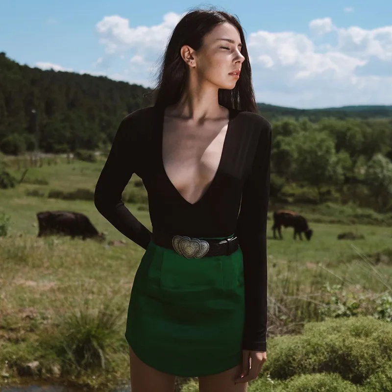 

Autumn New Sexy Elegant Deep V-Neck Long Sleeve Bodysuit For Women Tops Skinny Club Party Bodysuits Romper Clothes Spring