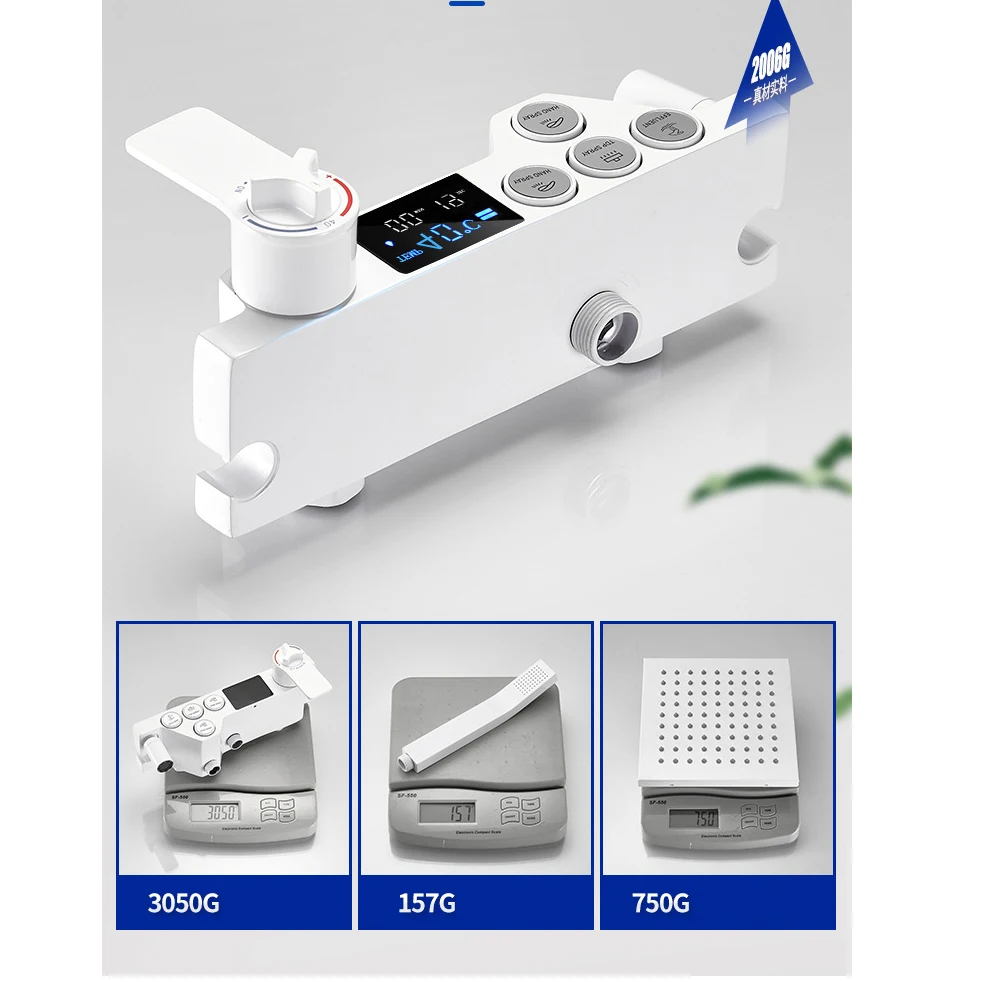 Роскошный белый термостатический дисплей смеситель для душа все латунные