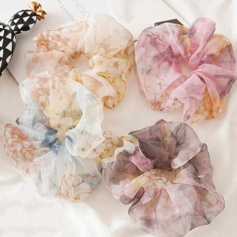 

Sweet Oversized Organza Scrunchies Women Floral Big Scrunchie Elastic Hair Bands Girls Headwear Rubber Hair Tie Ponytail Holder