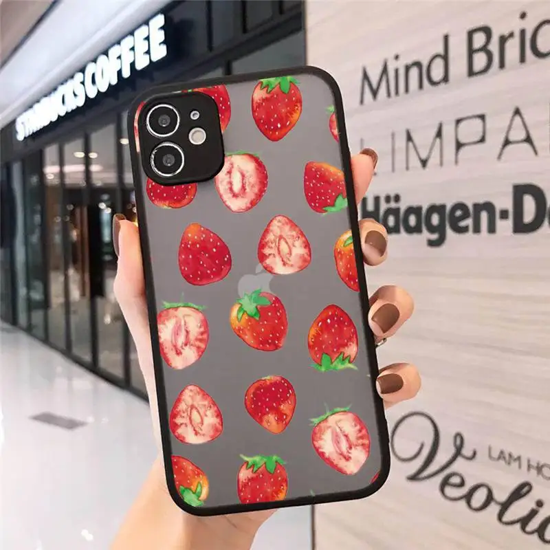 

Phone Case For iPhone 12 11 Mini Pro XR XS Max 7 8 Plus X Fashion Cute Cartoon Fruit Lemon Pineapple Matte transparent cover