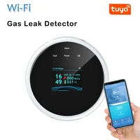 smart tuya wifi natural gas alarm sensor with temperature function combustible gas leak detector lcd display smart life app