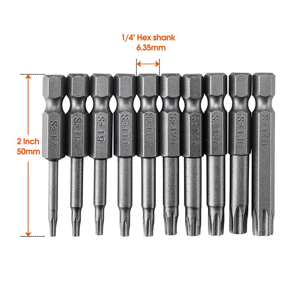 10 шт. T7 T40 безопасности Набор бит Биты отвертки Torx с плоской головкой для защиты от