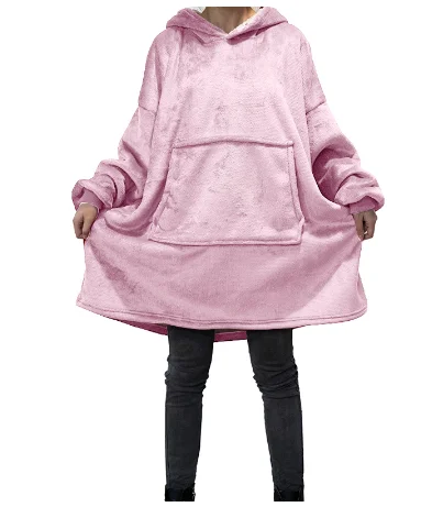 

Winter Oversized Hoodies Women Fleece Warm TV Blanket with Sleeves Pocket Flannel Plush Thick Sherpa Giant Hoody Long Sweatshirt
