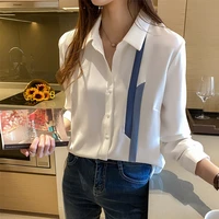 womens shirt long sleeve blouses for women autumn button up clothing women asymmetric white polo neck blouse female basic shirt
