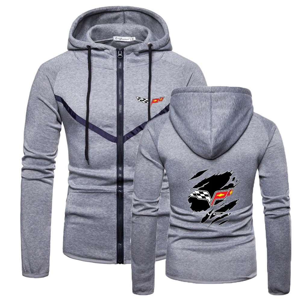 

Men 2021 new Spring Corvette Logo Muscle Sportswear Quality Comfortable Wild Hooded Fitness Zipper Sweatshirts Hoodies