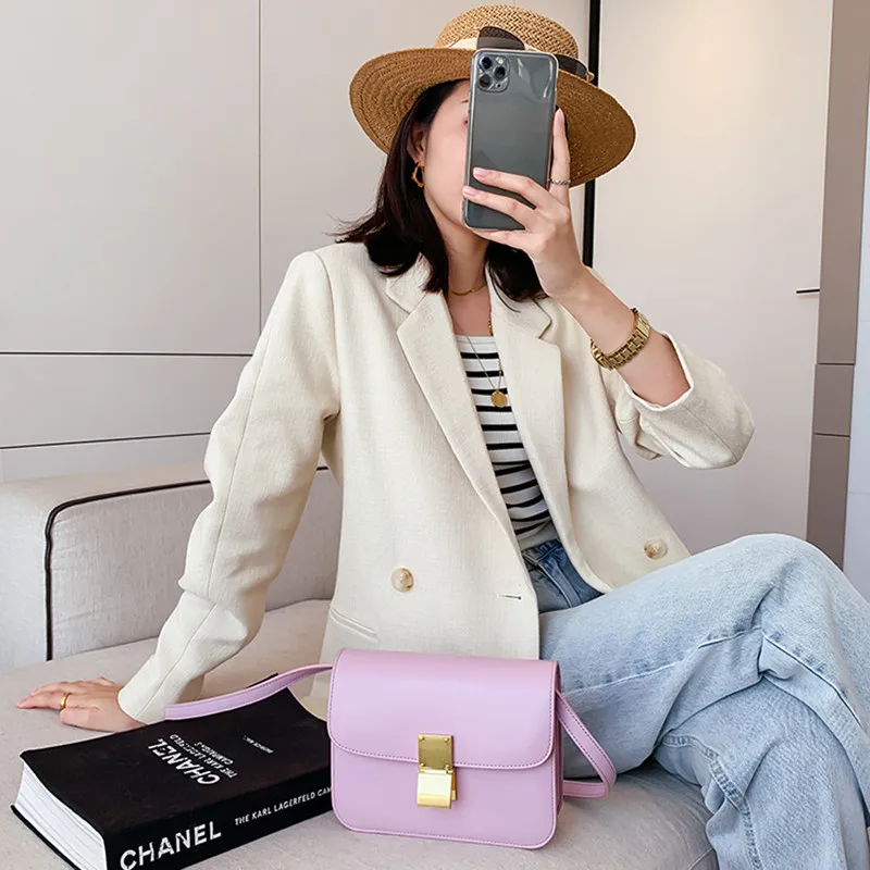 

Top Quality Luxury Brand Genuine Leather Solid Color Flap Bag All-match Crossbody Shoulder Bag Designer Handbags Fashionable Box