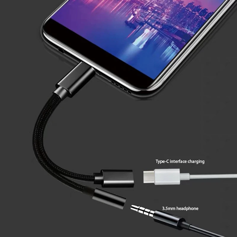2 в 1 Тип C адаптер для наушников USB разветвитель Jack AUX o зарядный конвертер Huawei Samsung