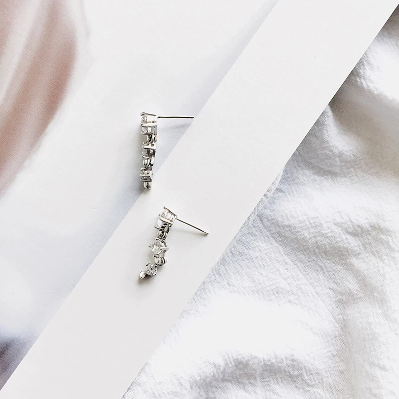 

Fashionable personality sterling silver earring set zircon tassel earring girl accessories4