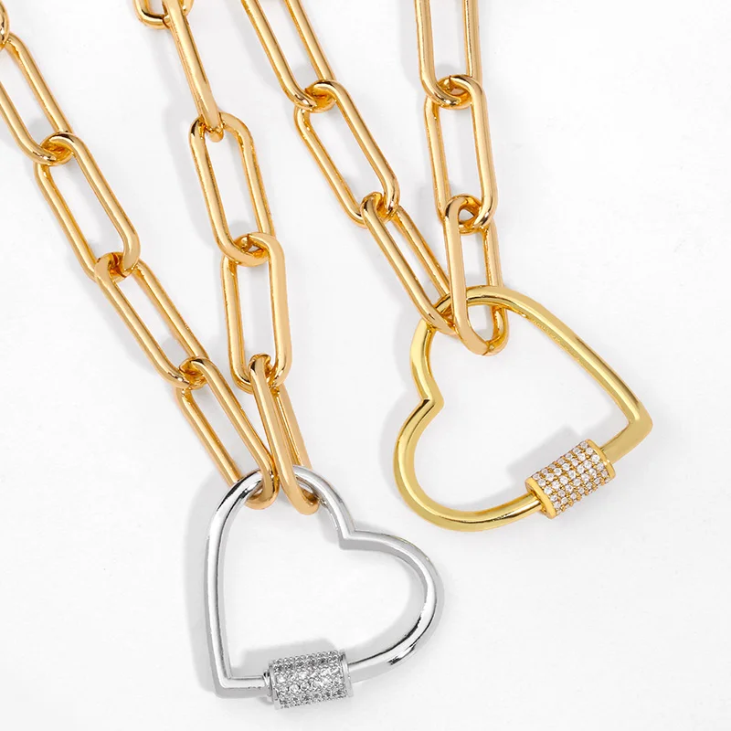 

Gold Big Love Heart Necklace For Women CZ Zirconia Carabiner Lock Necklace Pendant Charm Punk Statement Jewelry Gifts nkeq96
