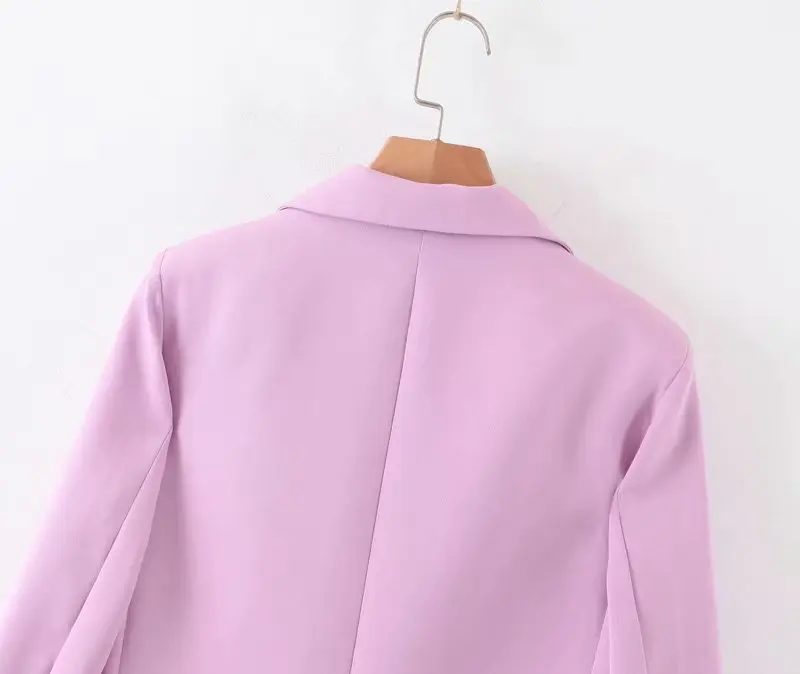Women chic blue blazer decorate button open stitch pockets back split Violet blazers female work wear stylish coat