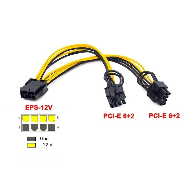 

20cm 6p to Dual 8p Graphics Card Power Supply Line 8PIN Computer Power Cord 6PIN+2PIN Reverse Power Supply Cable 18 AWG