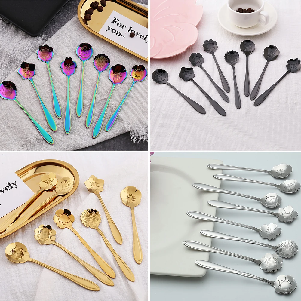 

1Pc Stainless Steel Spoon Cherry Blossom Flower Tea Coffee Spoon Teaspoon Kitchen Tool Christmas Gifts mixing spoon Sauce Spoon