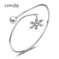 lovans 925 solid silver bracelet with pearl women jewelry snowflake silver cuff bracelet fashion wristband