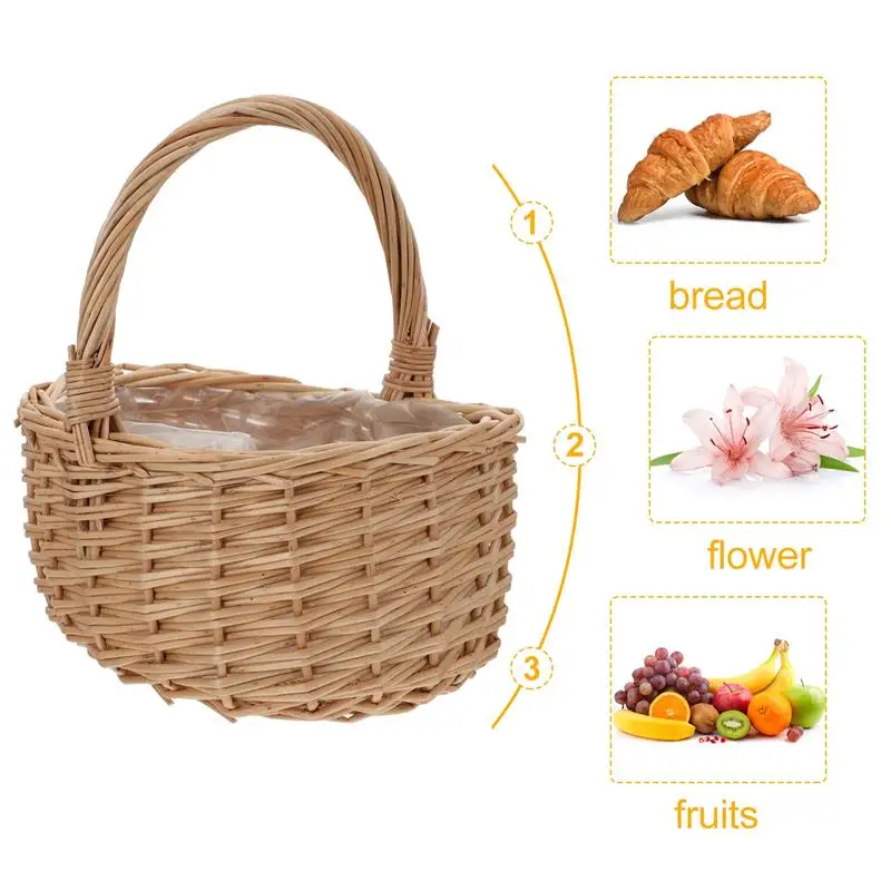

1Pc Rattan Woven Flower Basket Natural Storage Basket Eggs Holder Light Yellow