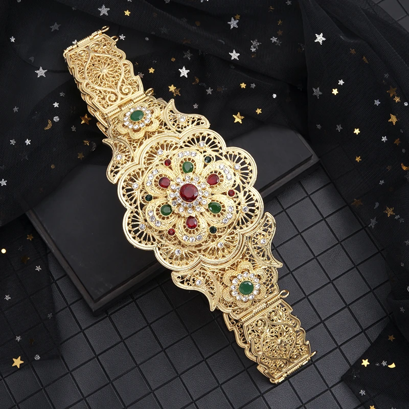 Элегантный марокканский цветочный металлический пояс с длинной цепочкой на