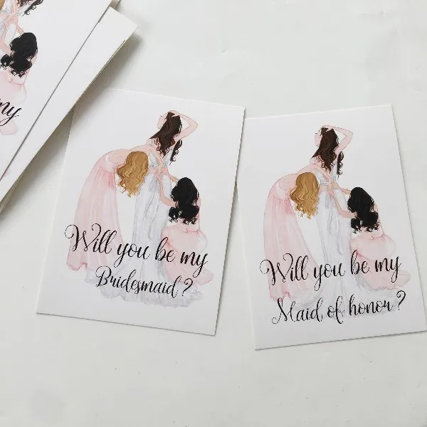 H Card 5 шт. индивидуальный любой язык будет вам моя подружка невесты подарок для невесты пригласите открытку приглашения на свадьбу с конвертом - Цвет: H Card